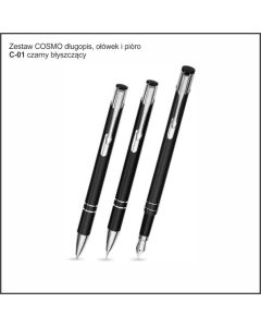 Zestaw COSMO długopis, ołówek i pióro w etui Z-8 kolor czarny