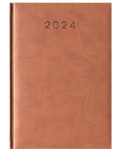Kalendarz książkowy format A5 TURYN dzień na stronie kolor brązowy z logo firmy