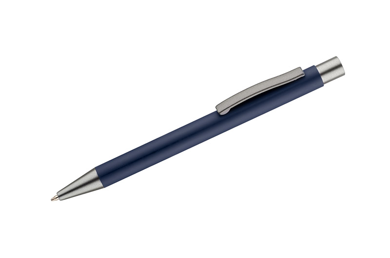 Długopis GOMA, gumowany, z aluminium, wykończenia w kolorze grafitowym, wkład niebieski